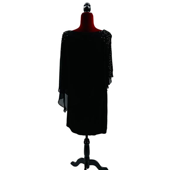 X BY XSCAPE 16 2x plus black beaded knee length capelet dress NWT B32 - Picture 3 of 10